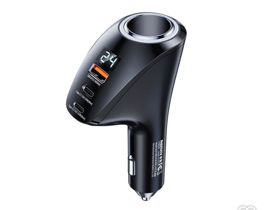 Fast Car Charger with Digital Display – 3 Output Ports