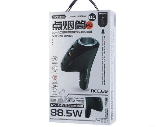 Fast Car Charger with Digital Display – 3 Output Ports