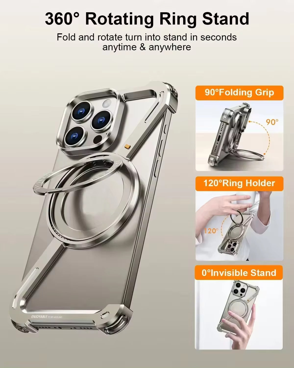 Z Shaped Metal Magsafe Bumper Case with Stand for iPhone