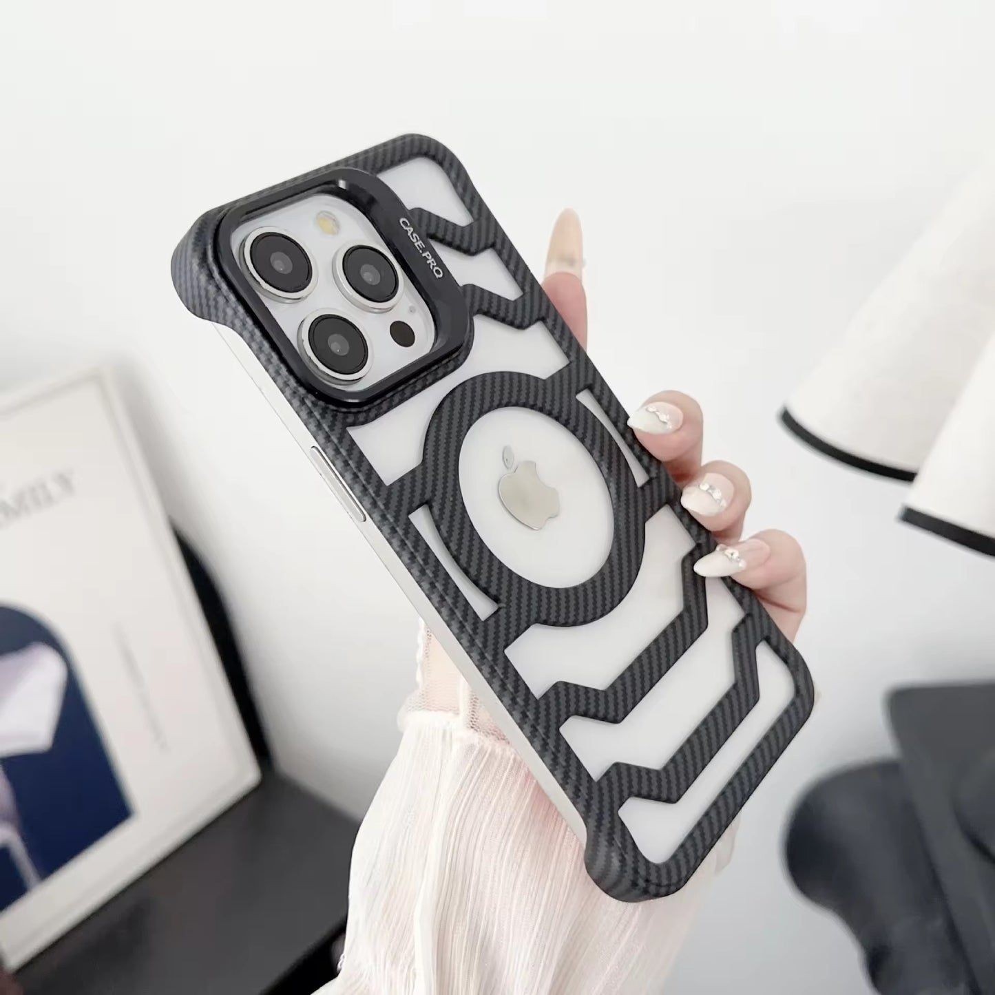 Slim Fit Carbon Fibre Magsafe Case with Stand for iPhone