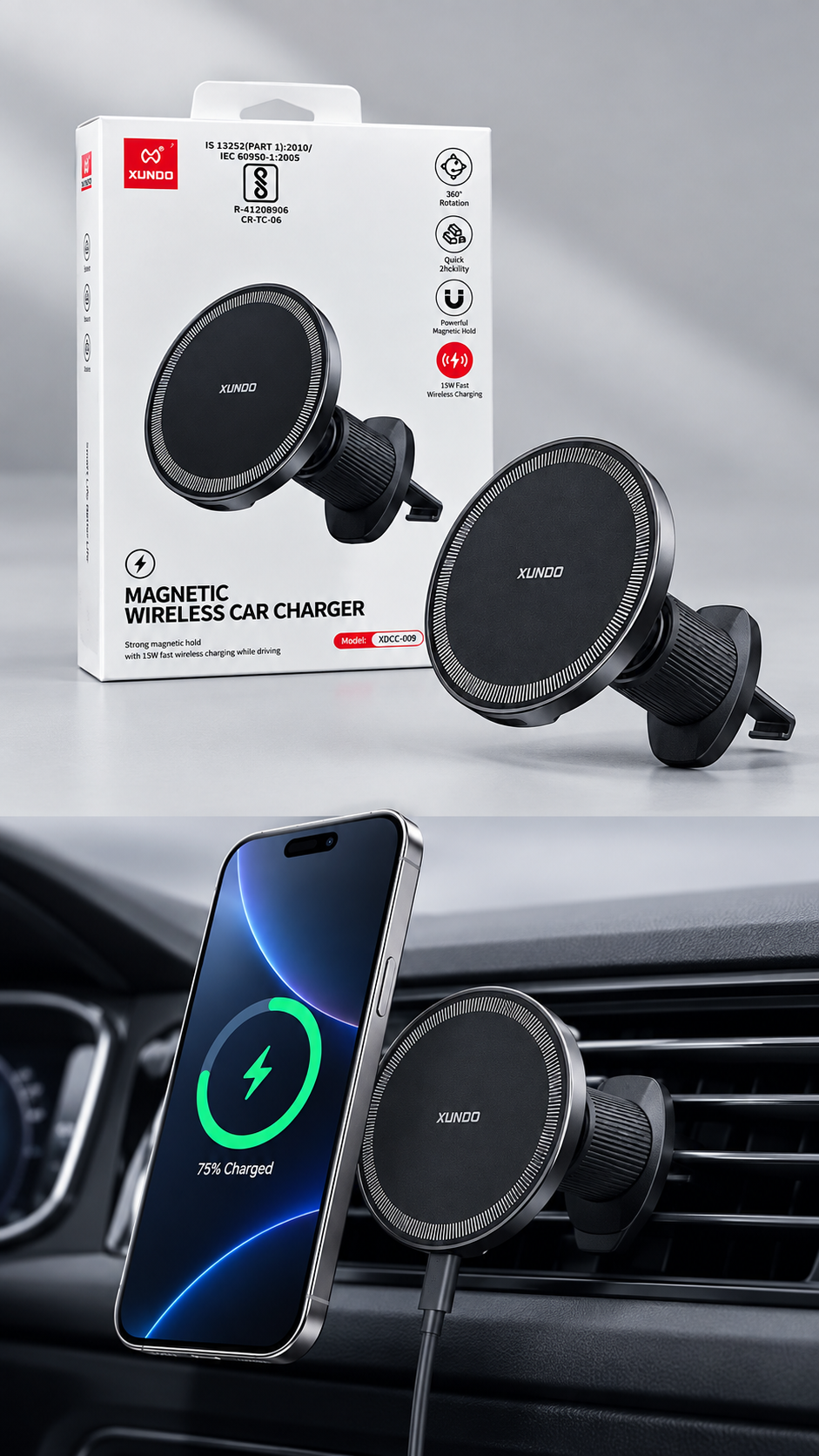 15W Magnetic Wireless Car Charger Air-Vent Lock