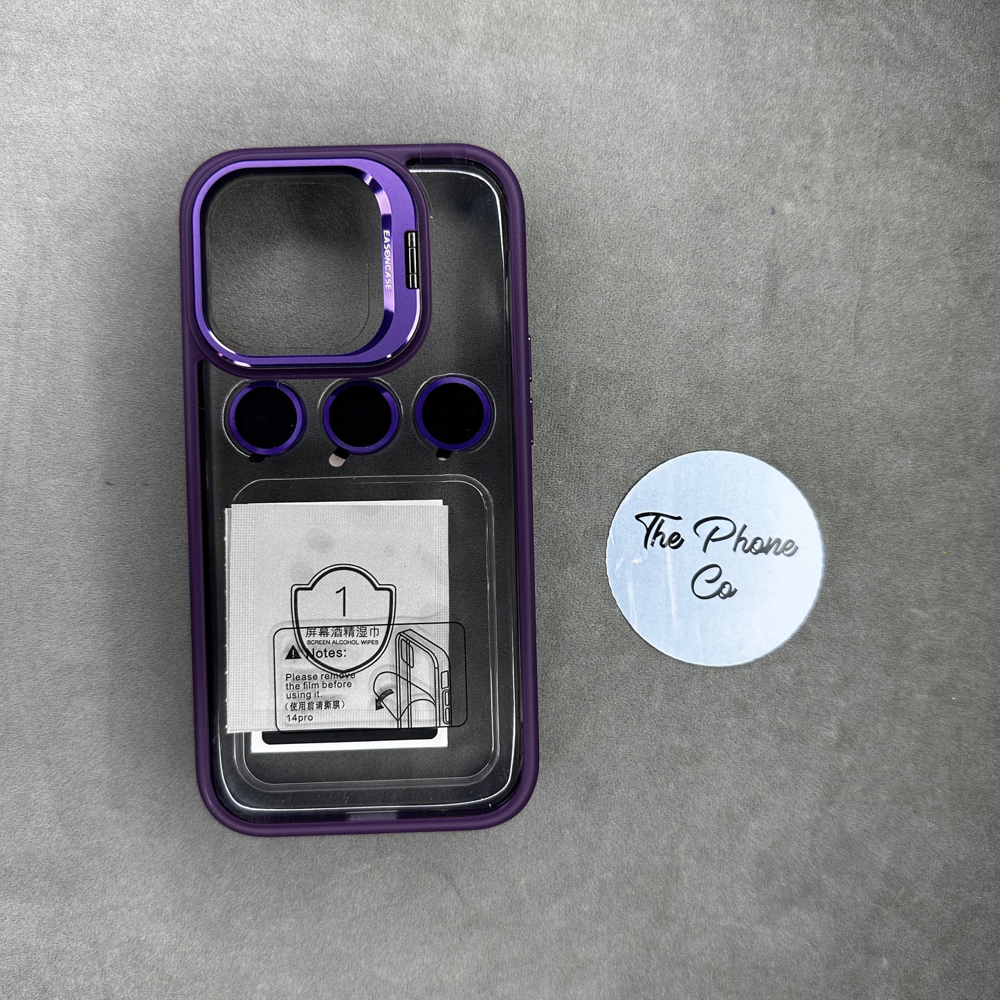 Transparent Camera Stand Protective Side Border Case with Camera Rings for iPhone