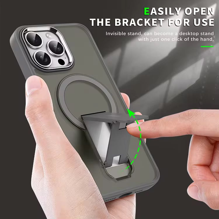 Protective Matte Tinted Magsafe Color Border Case with Stand for iPhone