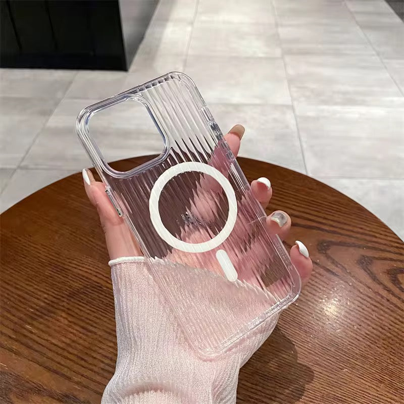 Striped Slim-Fit Transparent Magsafe Case for iPhone