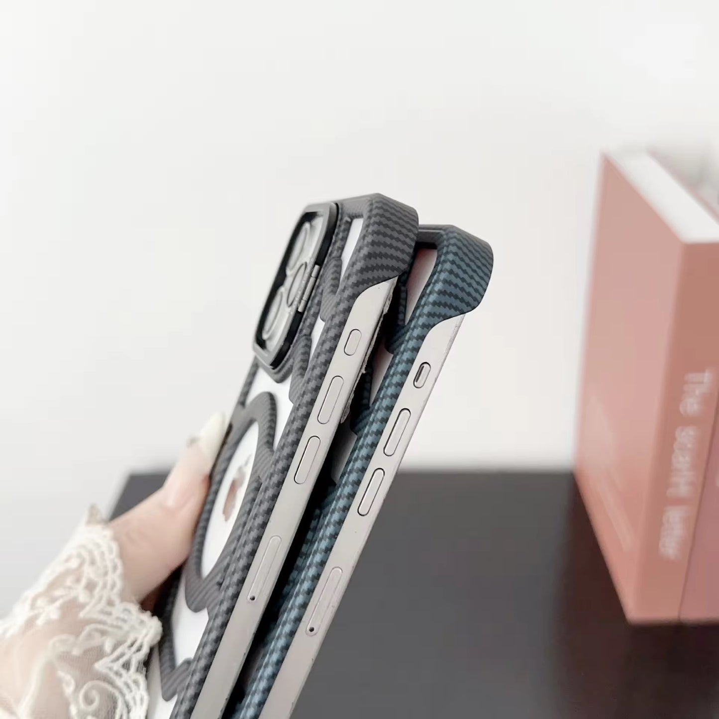 Slim Fit Carbon Fibre Magsafe Case with Stand for iPhone