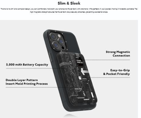 Circuit Board Magnetic Wireless Power Bank - 5000 mAh