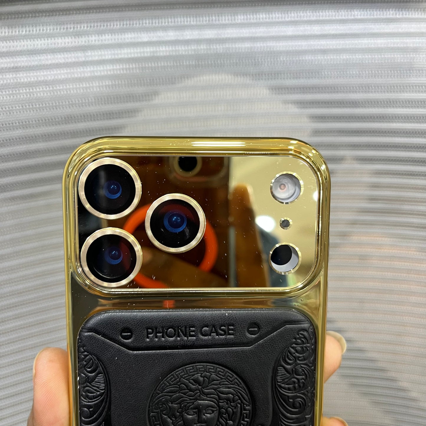 Premium Embossed Leather Logo iPhone 17 Pro Max Case