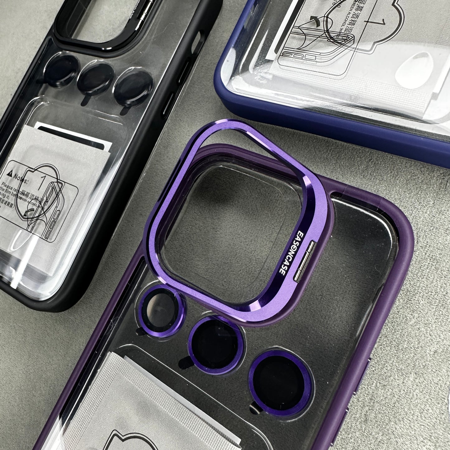 Transparent Camera Stand Protective Side Border Case with Camera Rings for iPhone