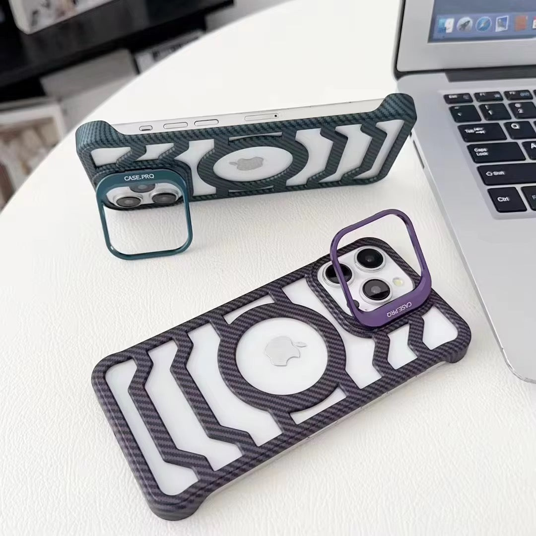 Slim Fit Carbon Fibre Magsafe Case with Stand for iPhone
