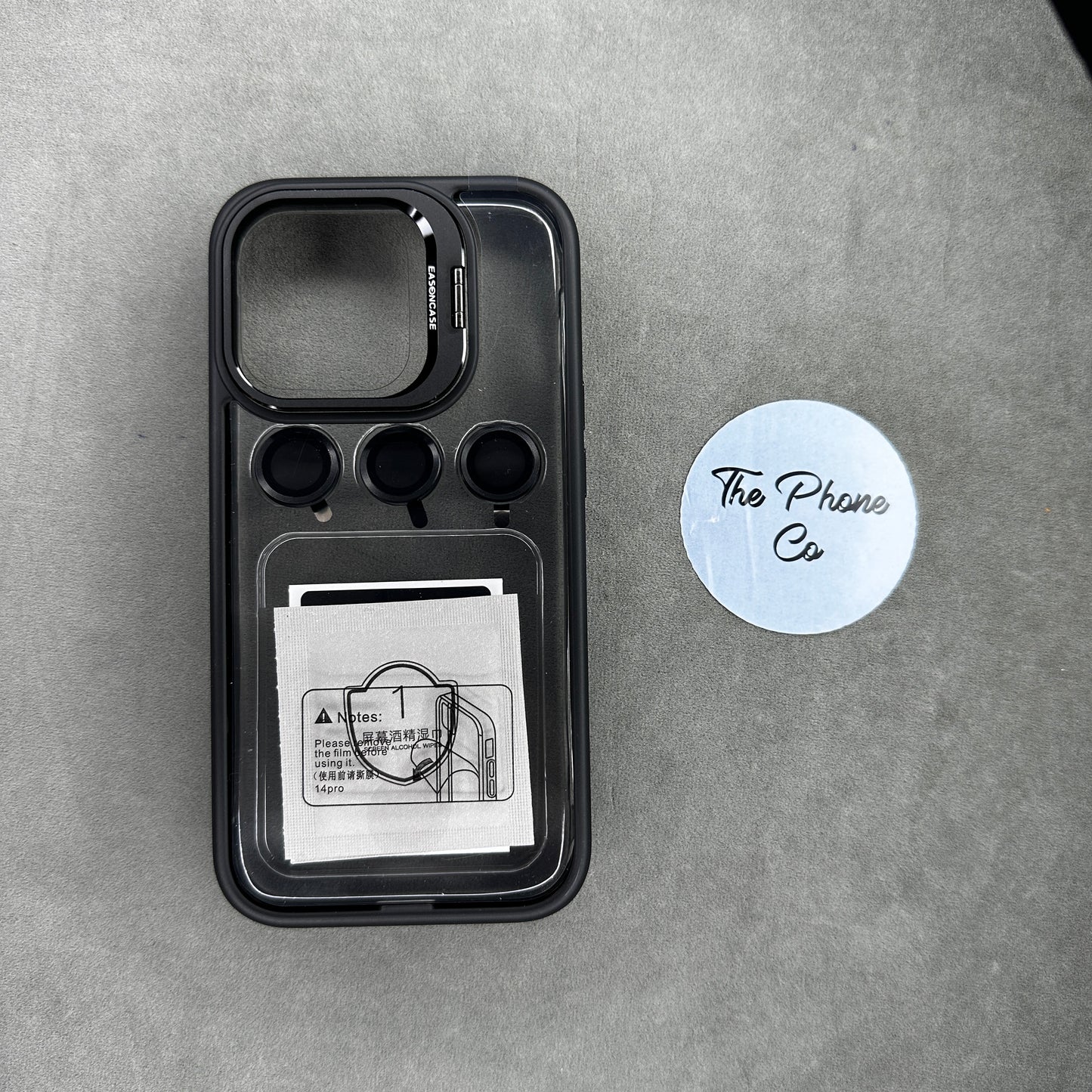 Transparent Camera Stand Protective Side Border Case with Camera Rings for iPhone