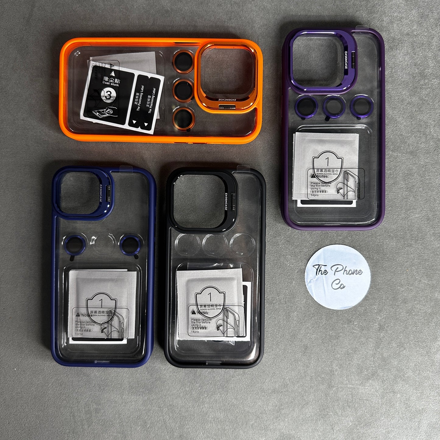 Transparent Camera Stand Protective Side Border Case with Camera Rings for iPhone