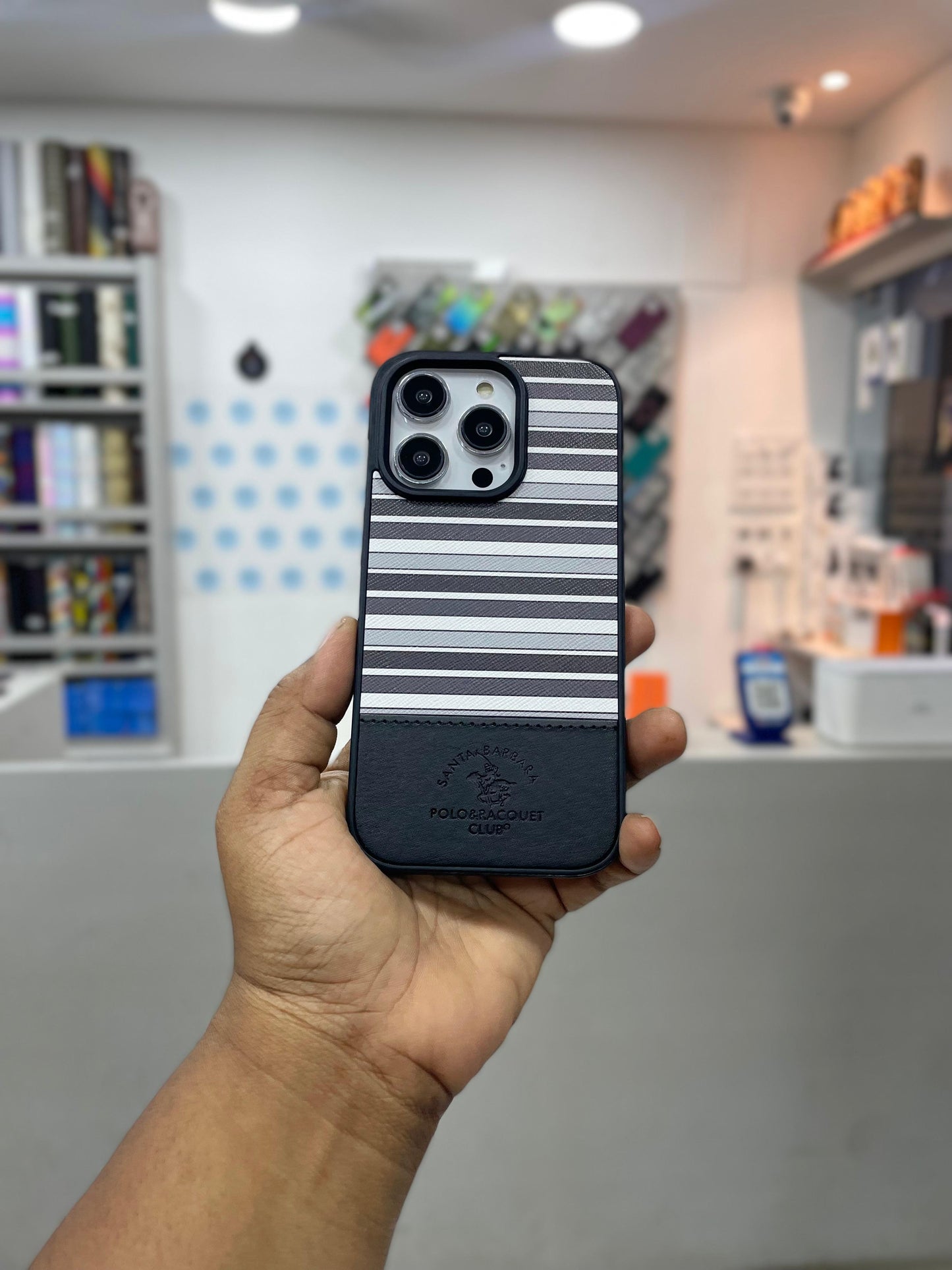 Dual Color Striped Textured Leather Case for iPhone