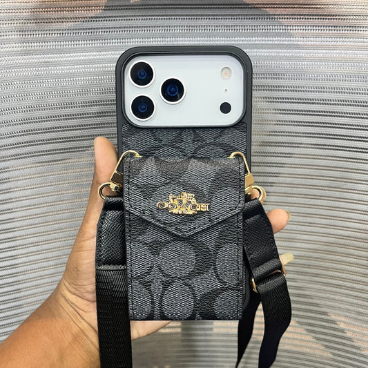 Premium Leather Logo Sling Wallet iPhone 17 Pro Max Case