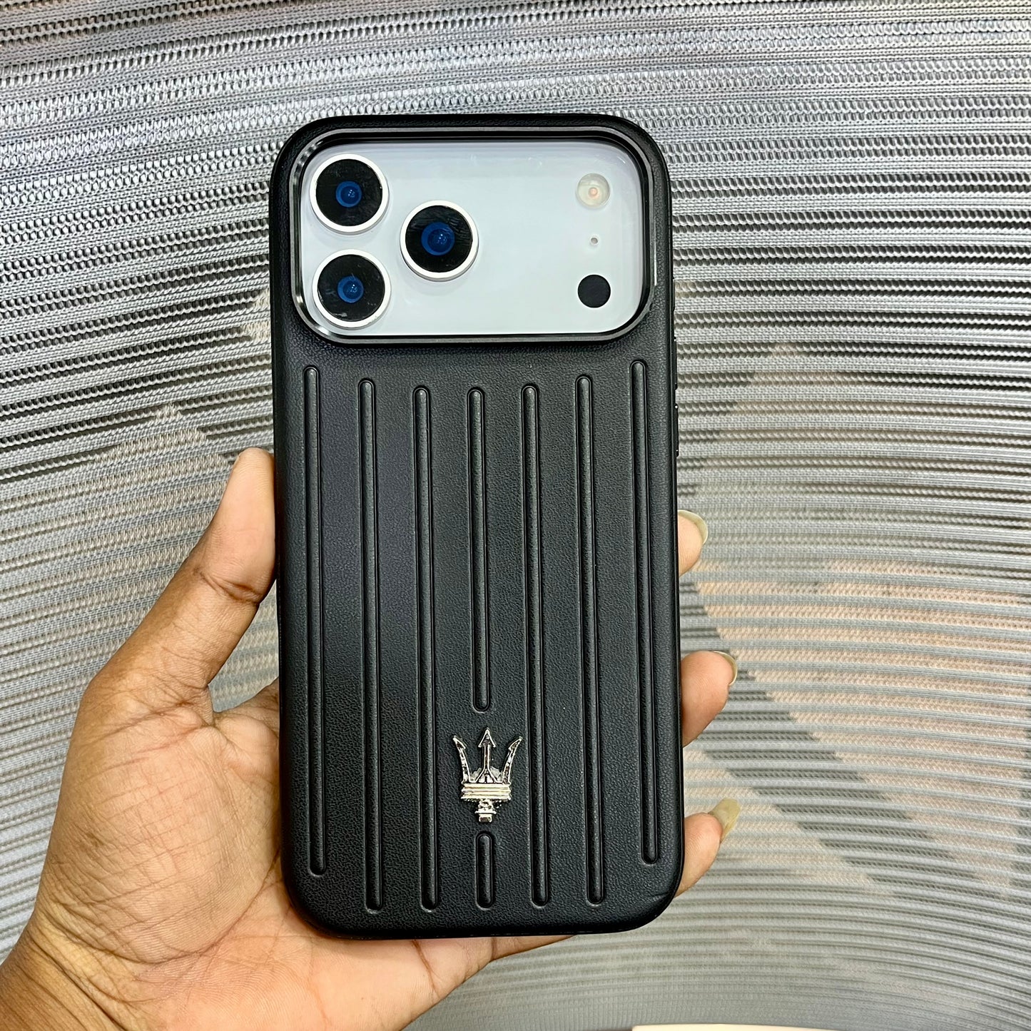 Premium Stripe Leather Logo iPhone 17 Series Case