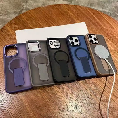 Protective Matte Tinted Magsafe Color Border Case with Stand for iPhone