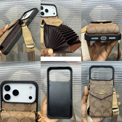Premium Leather Logo Sling Wallet iPhone 17 Pro Case