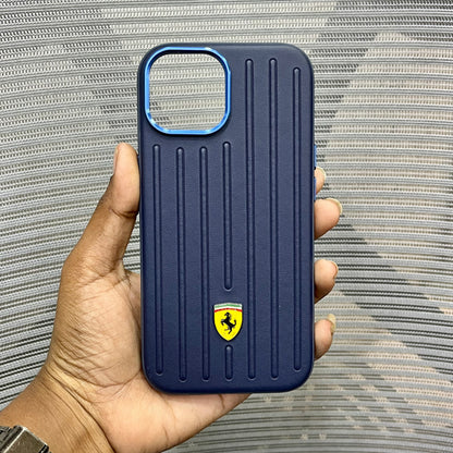 Premium Stripe Leather Logo iPhone 15 Series Case