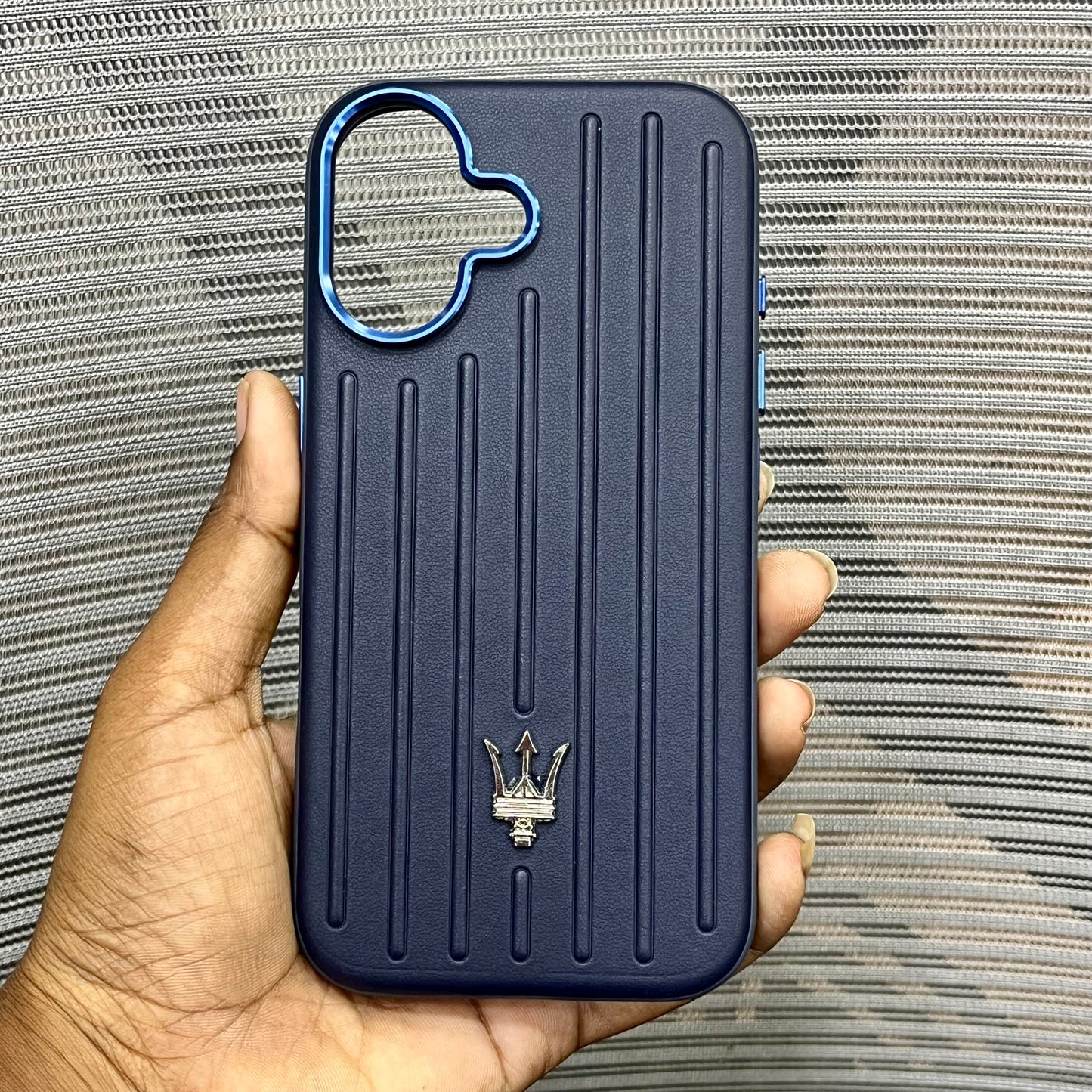 Premium Stripe Leather Logo iPhone 16 Case