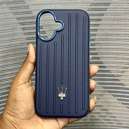 Premium Stripe Leather Logo iPhone 16 Case