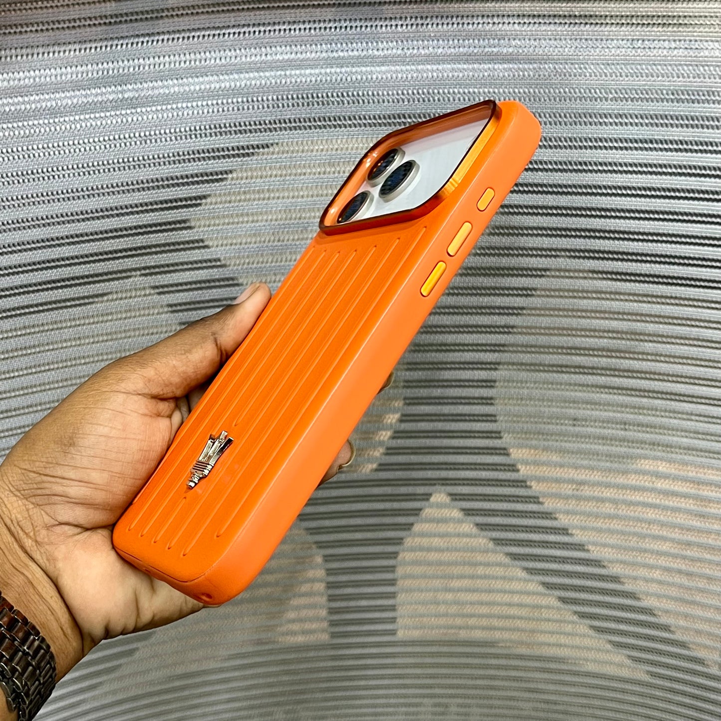Premium Stripe Leather Logo iPhone 17 Series Case