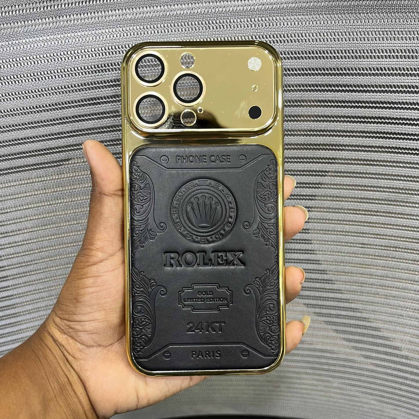 Premium Embossed Leather Logo iPhone 16 Pro Max Case