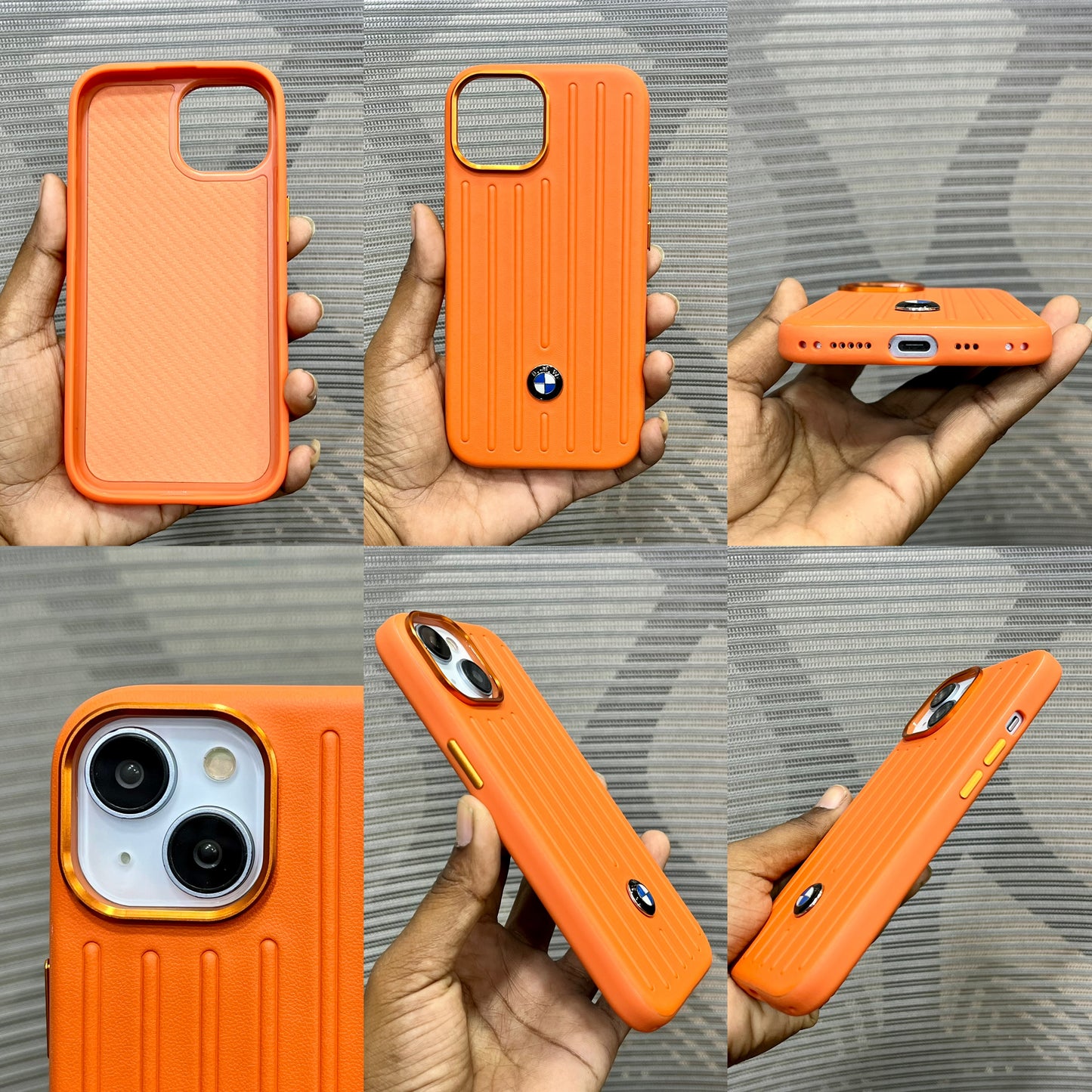 Stripe Leather Car Logo iPhone 15 Case