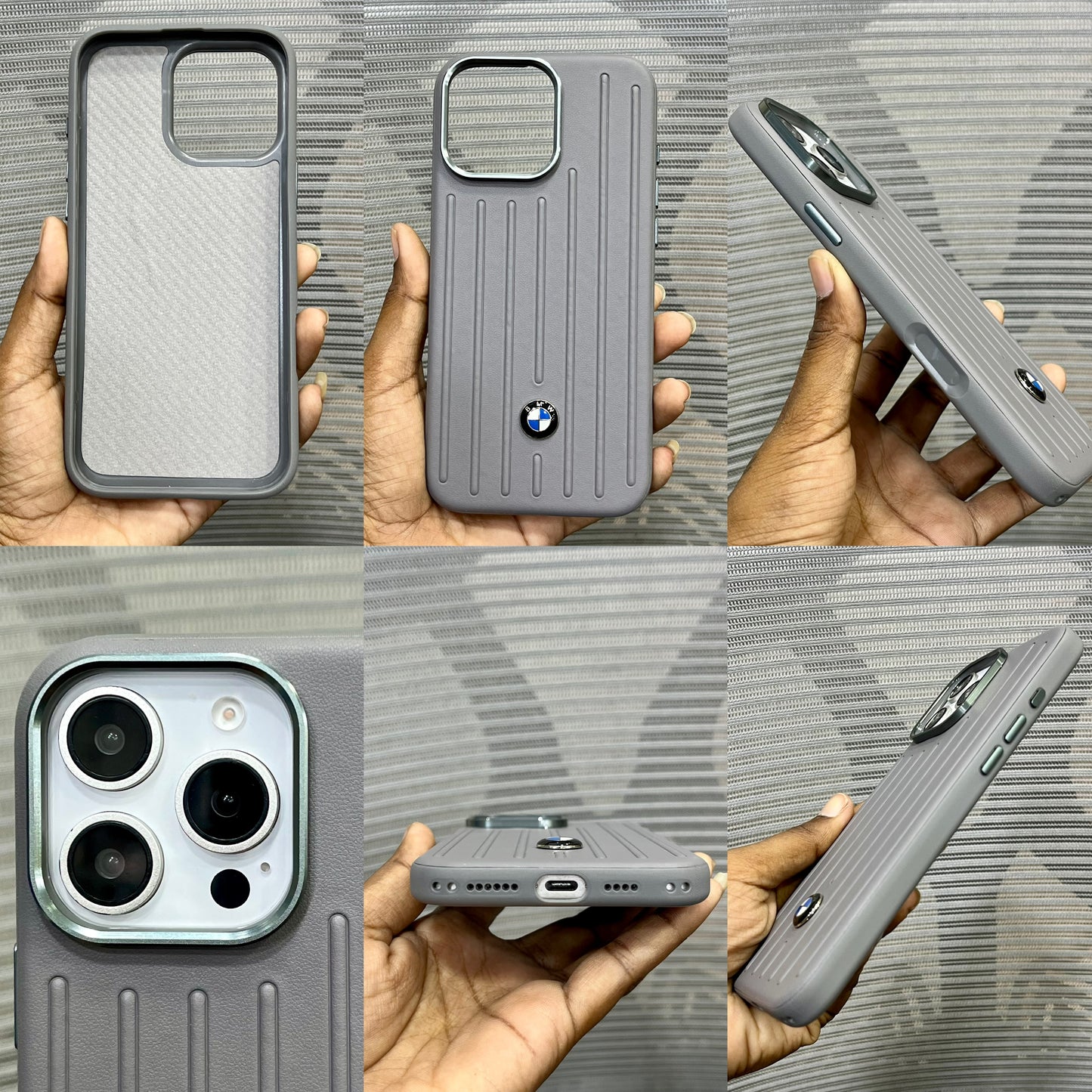 Stripe Leather Car Logo iPhone 16 Series Case