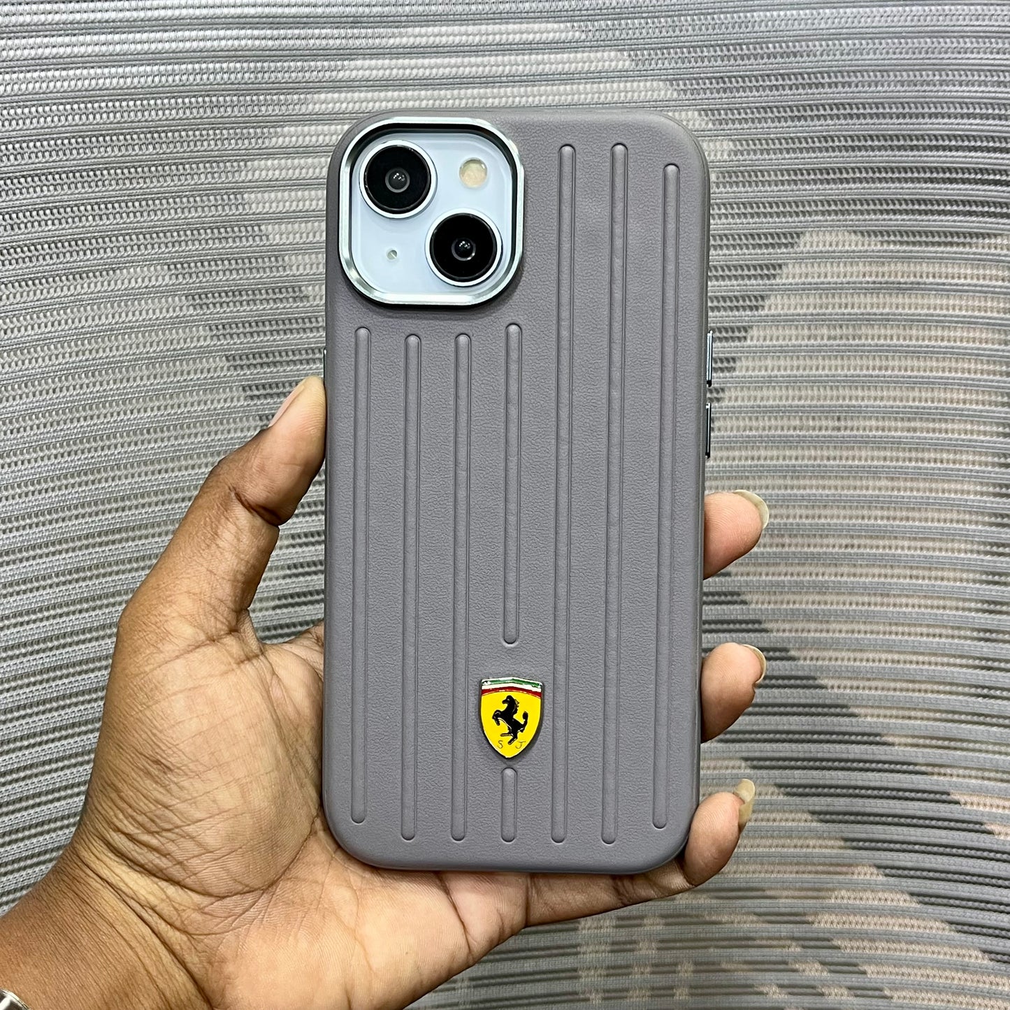 Stripe Leather Car Logo iPhone 15 Case