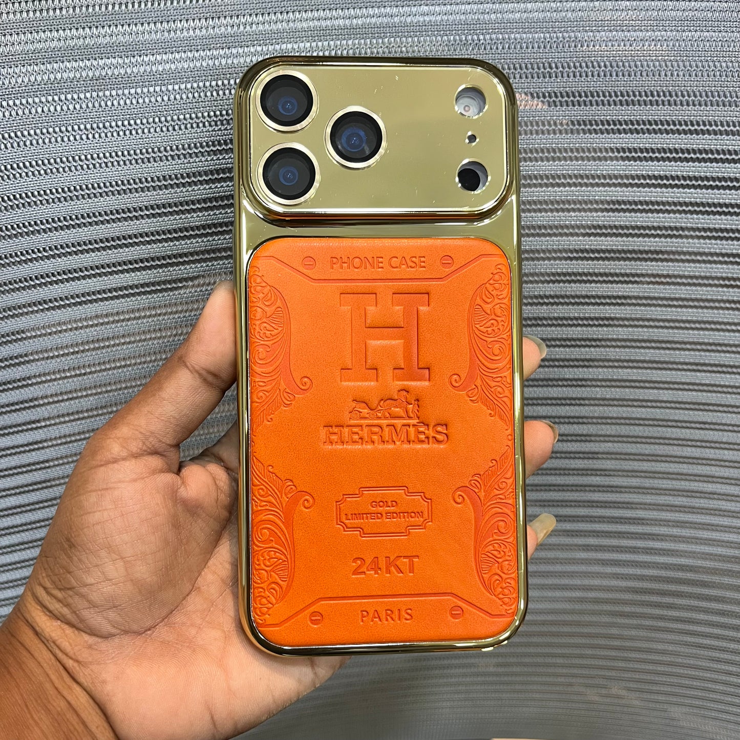 Premium Embossed Leather Logo iPhone 17 Pro Case