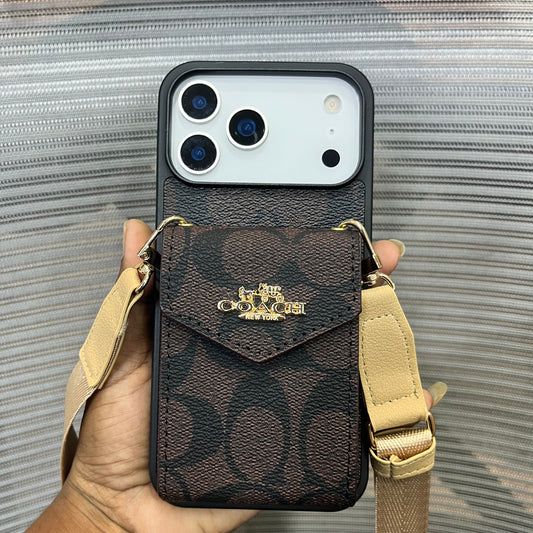 Premium Leather Logo Sling Wallet iPhone 17 Pro Case