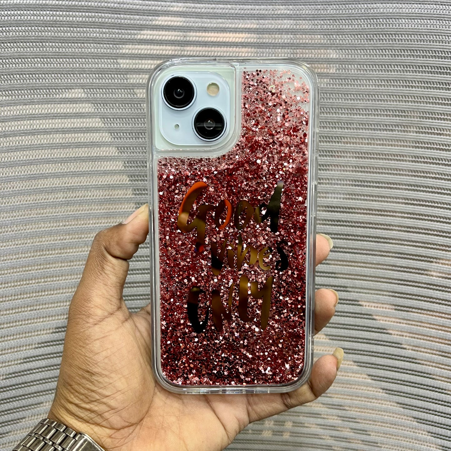 Good Vibes Only Liquid Glitter iPhone 15 Case