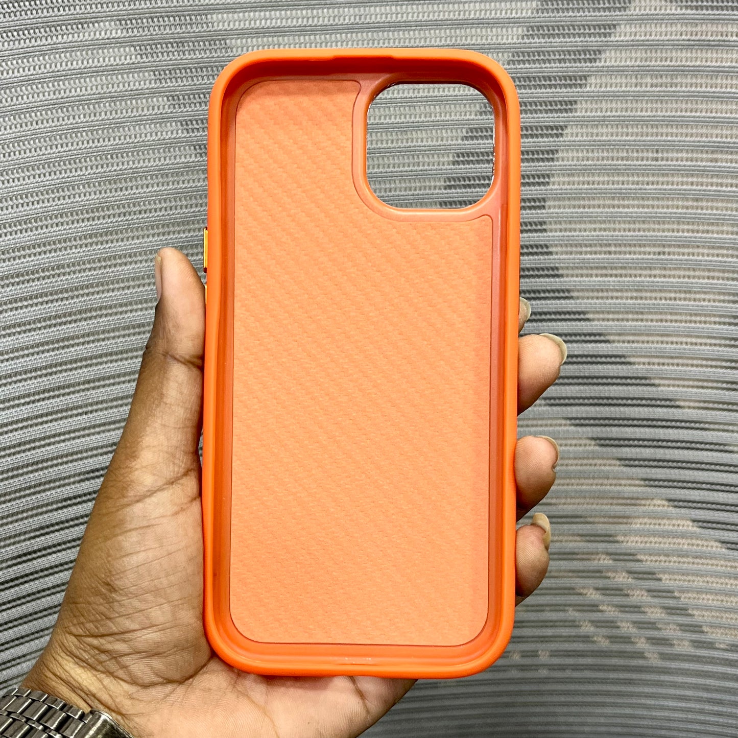 Premium Stripe Leather Logo iPhone 15 Series Case