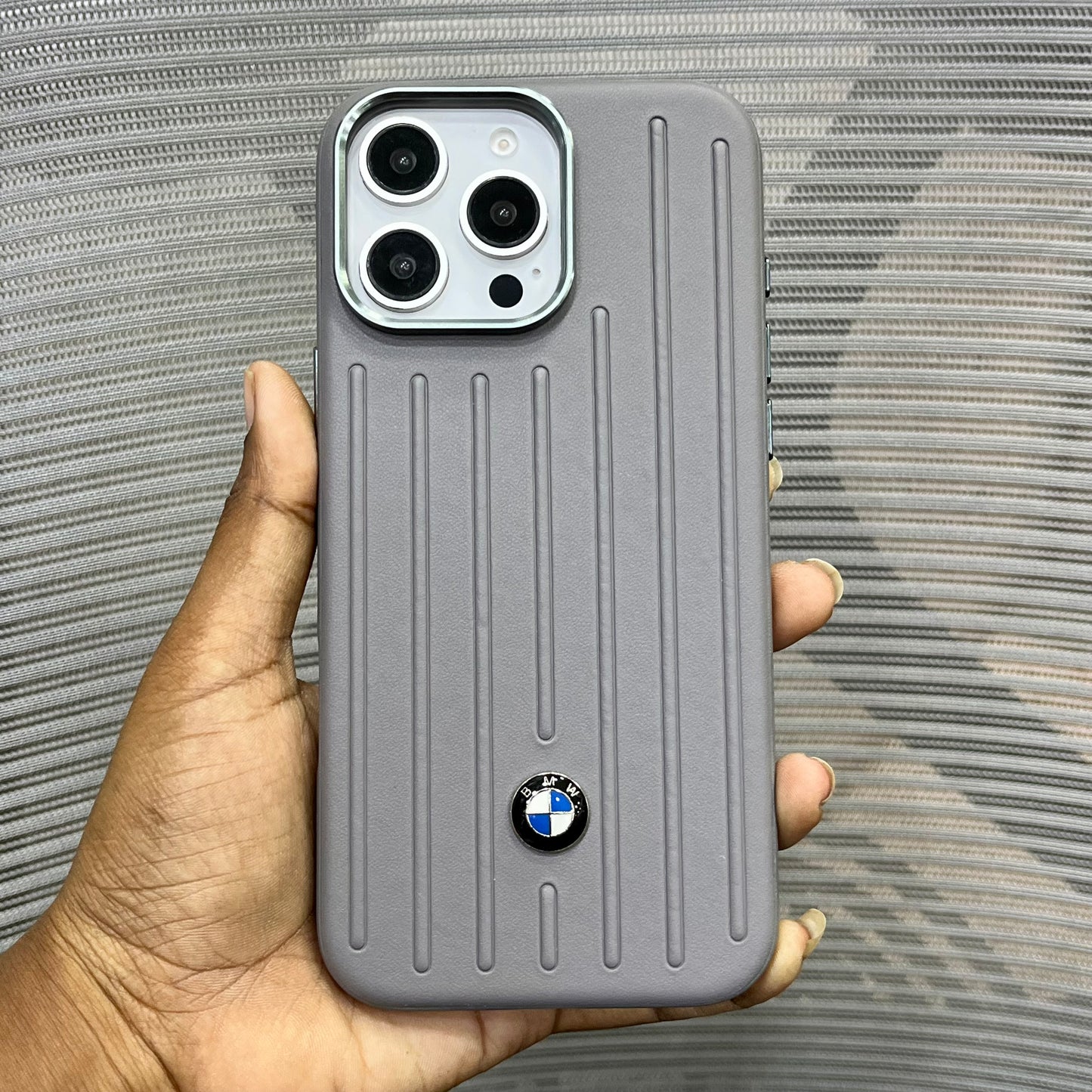 Stripe Leather Car Logo iPhone 16 Series Case
