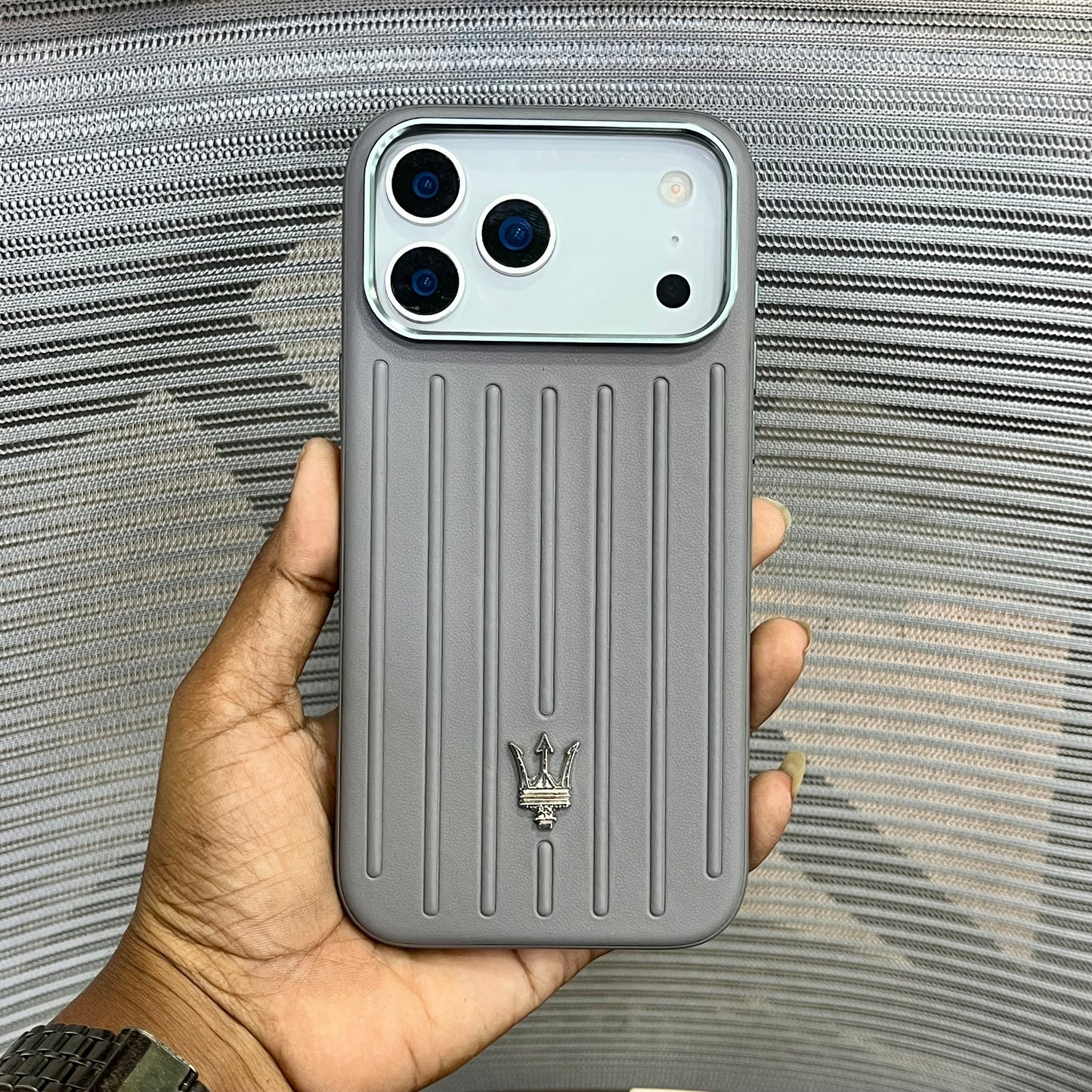 Premium Stripe Leather Logo iPhone 17 Series Case