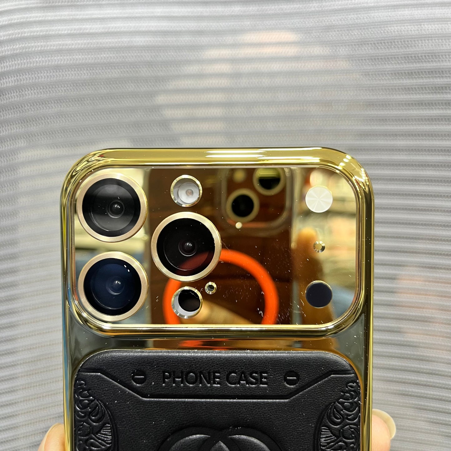 Premium Embossed Leather Logo iPhone 16 Pro Max Case