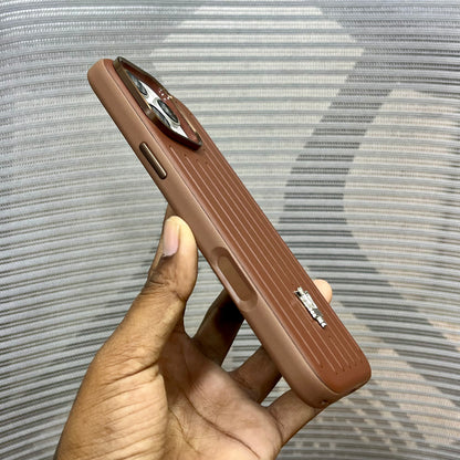 Premium Stripe Leather Logo iPhone 16 Series Case