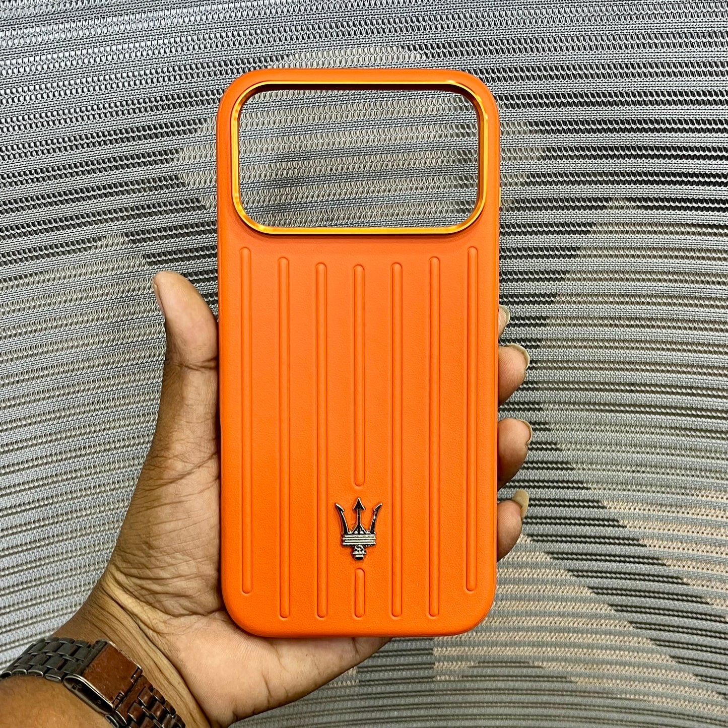 Premium Stripe Leather Logo iPhone 17 Series Case