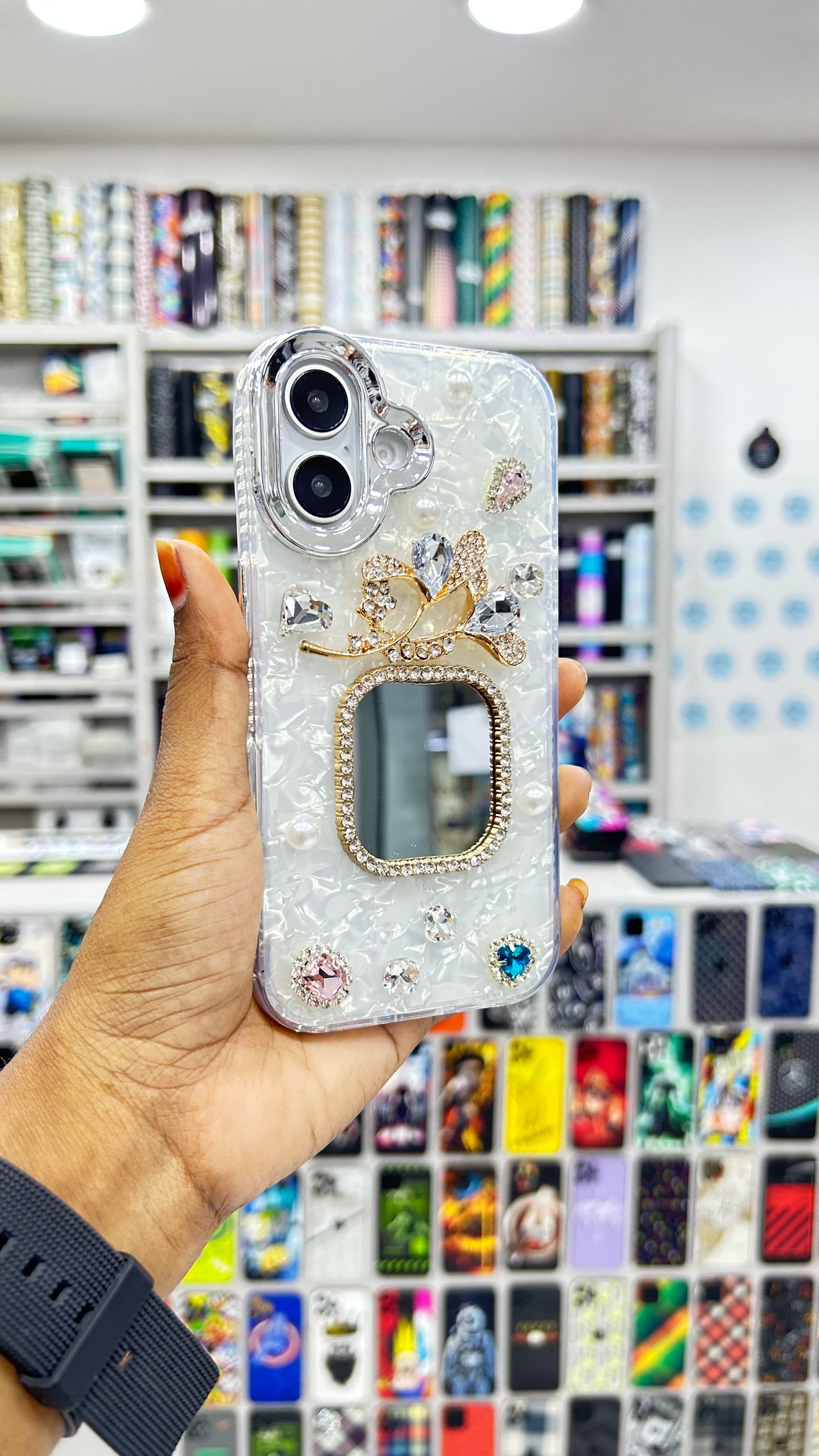 Fancy Bling Mirror Case with Marble Texture for iPhone