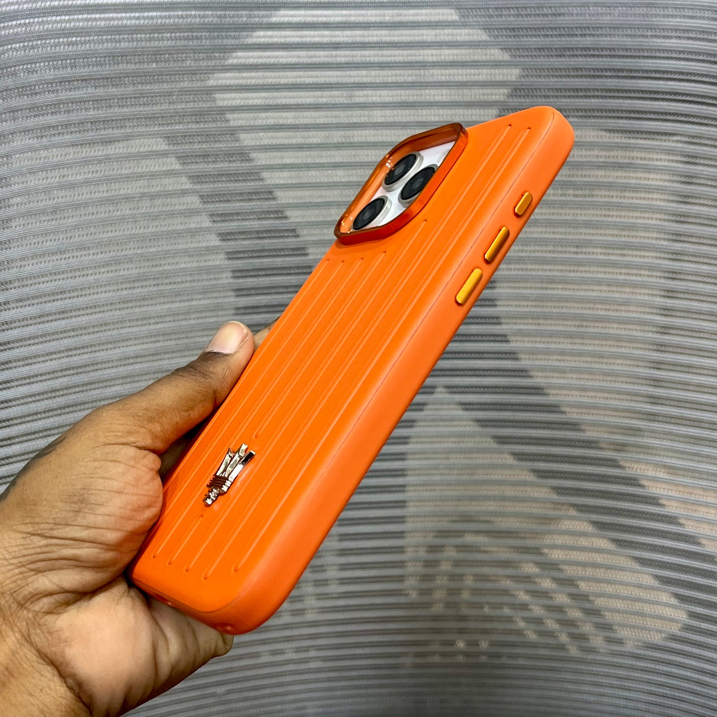 Premium Stripe Leather Logo iPhone 16 Series Case