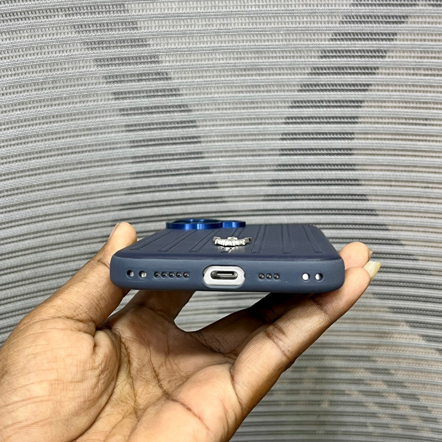 Premium Stripe Leather Logo iPhone 16 Case