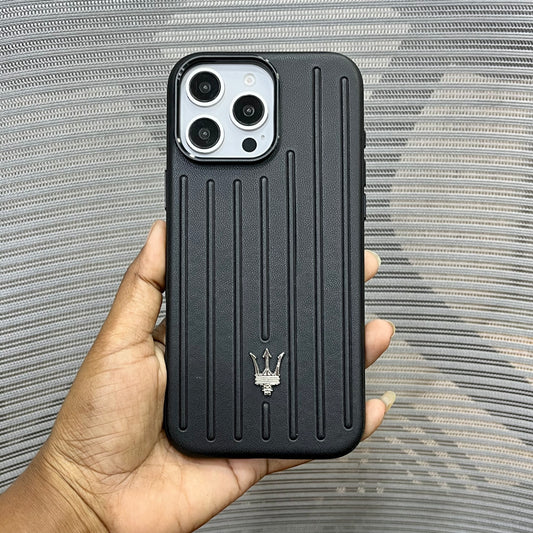 Premium Stripe Leather Logo iPhone 16 Series Case
