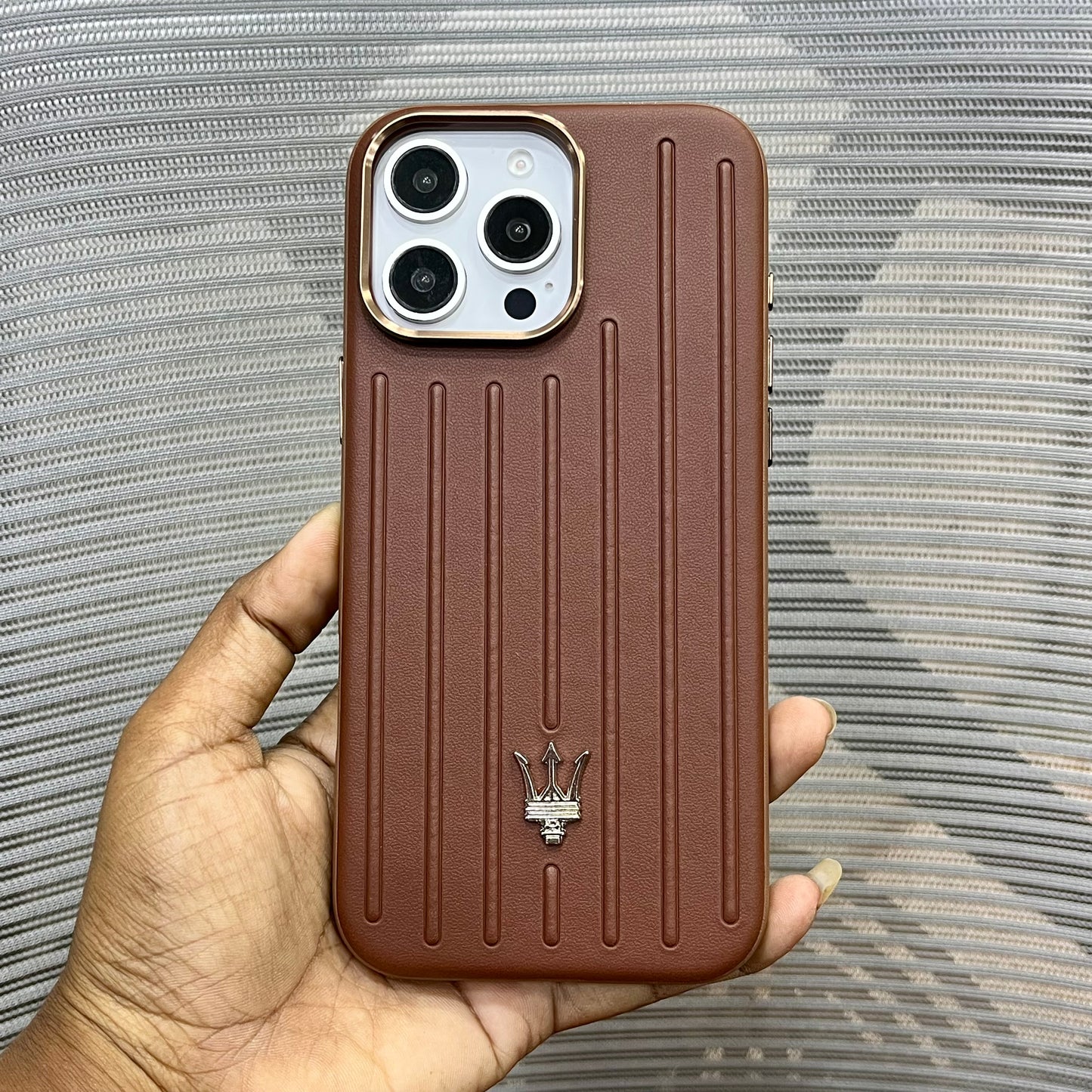 Premium Stripe Leather Logo iPhone 16 Series Case