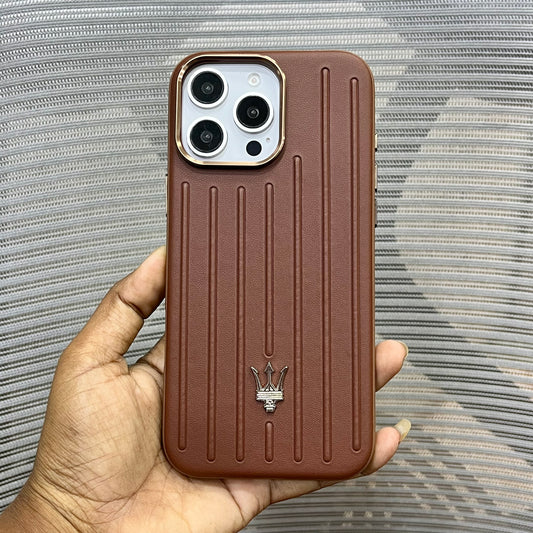 Premium Stripe Leather Logo iPhone 16 Series Case