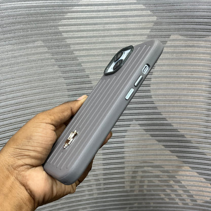 Premium Stripe Leather Logo iPhone 15 Series Case