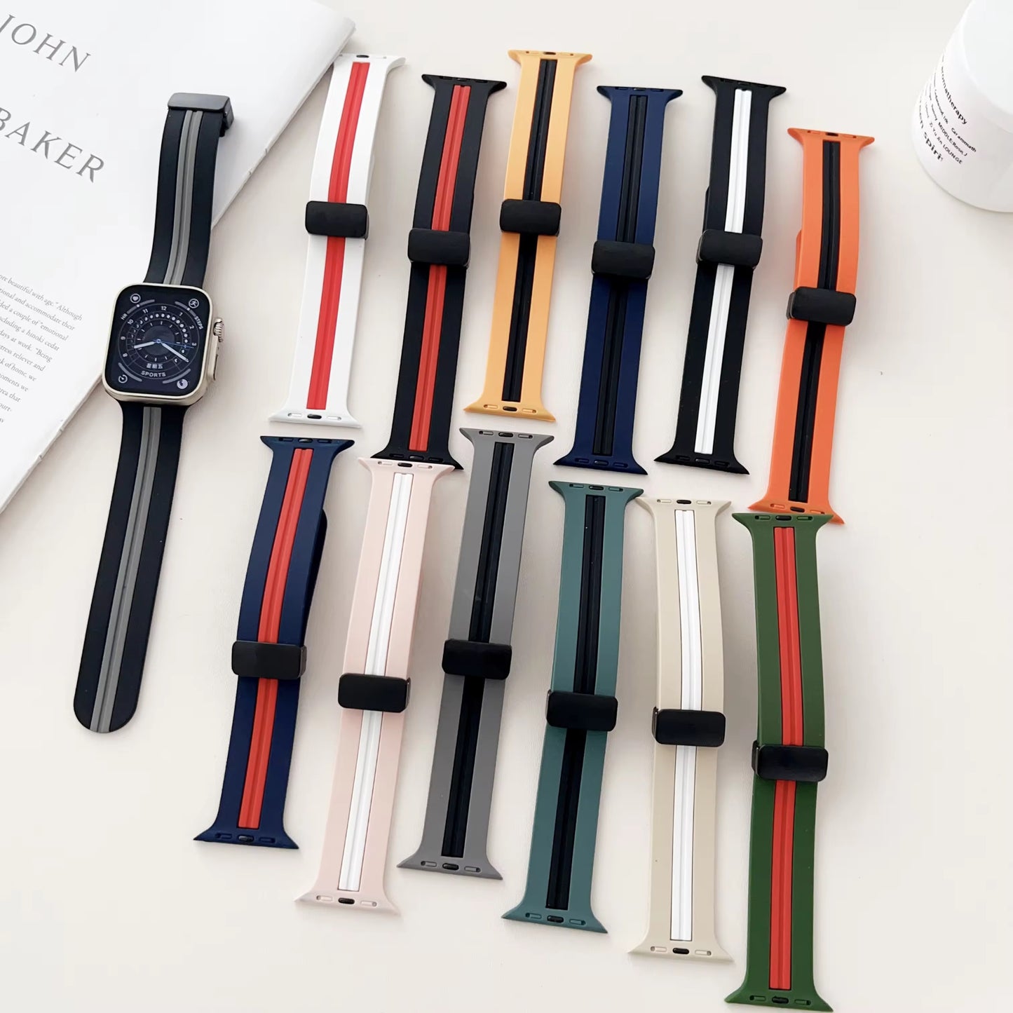 Striped Silicone Magnetic Apple Watch Strap