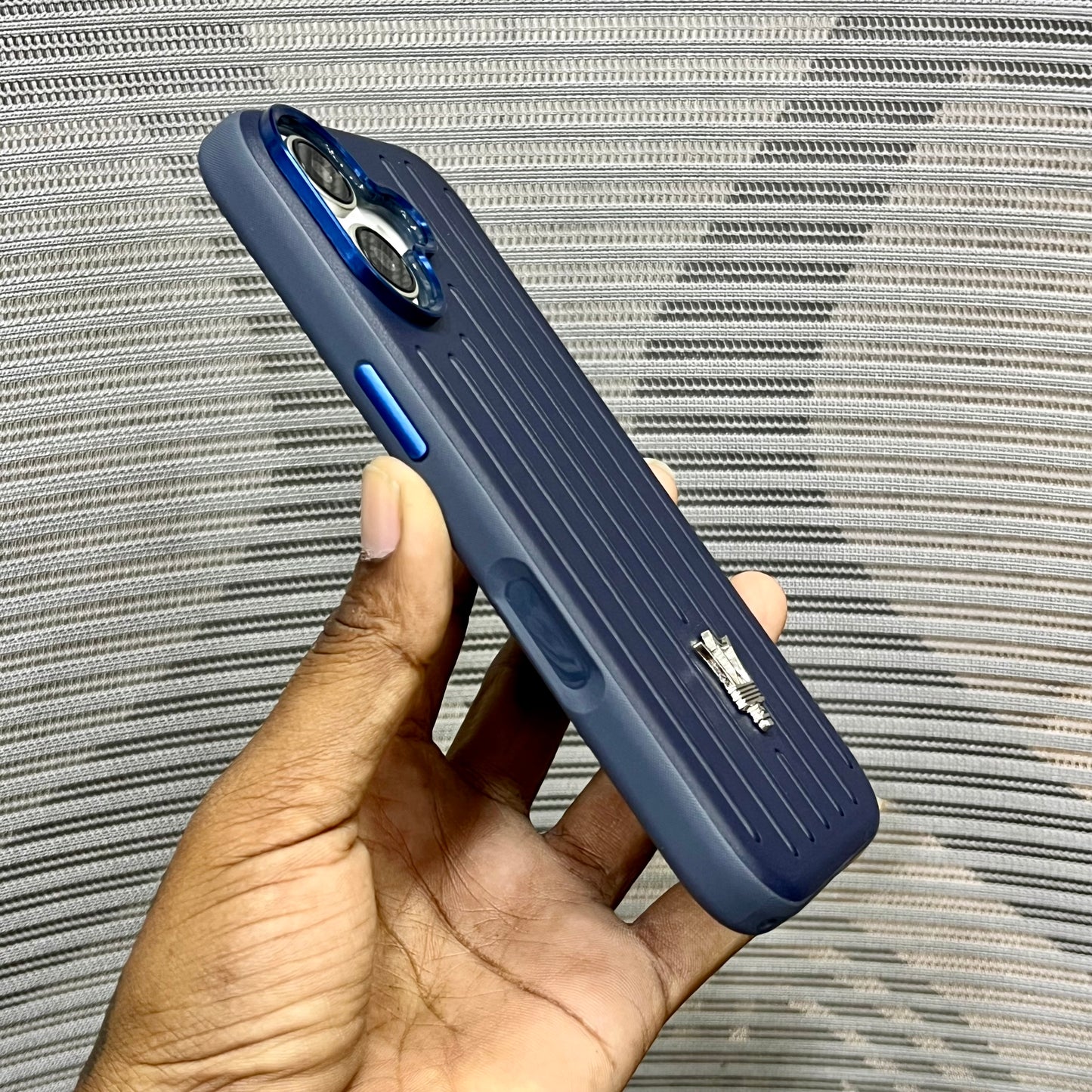 Premium Stripe Leather Logo iPhone 16 Case