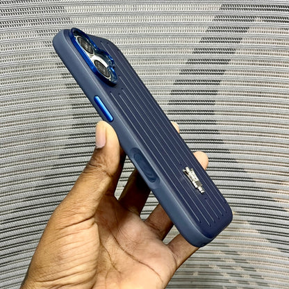 Premium Stripe Leather Logo iPhone 16 Case