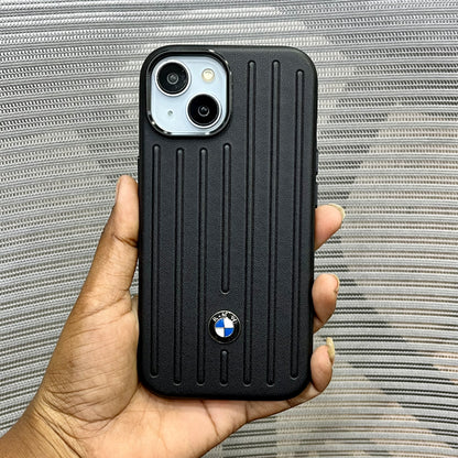 Stripe Leather Car Logo iPhone 15 Case