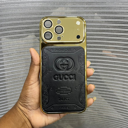 Premium Embossed Leather Logo iPhone 16 Pro Max Case