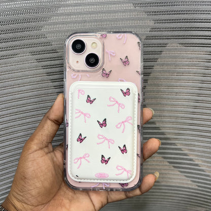 Bow Print MagSafe Wallet iPhone 15 Case